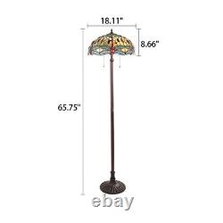 Floor Lamp Tiffany Style Stained Glass with Dragonfly Design Shade