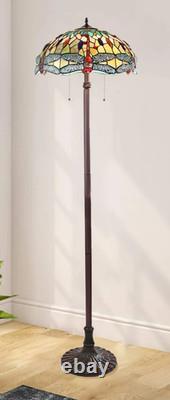Floor Lamp Tiffany Style Stained Glass with Dragonfly Design Shade