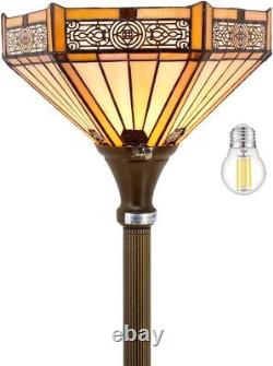 Floor Lamp Yellow Stained Glass Light 12X12X66 Inch Decor Bedroom Living antique