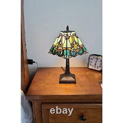 Floral Accent Mission Tiffany Style Style Stained Glass 15in Tall Table Lamp