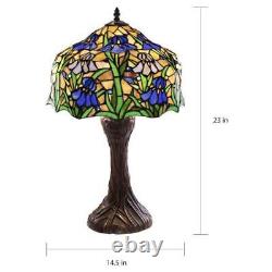 Floral Iris Theme Tiffany Style Stained Glass Reading Table Lamp