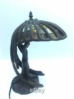 Flying Lady Figural Art Deco Nouveau Woman Tiffany Style Stain Glass Lamp Wings