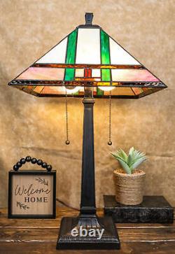 Frank Lloyd Wright Mission Style Geometry Pyramid Stained Glass Side Table Lamp