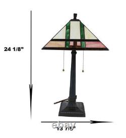 Frank Lloyd Wright Mission Style Geometry Pyramid Stained Glass Side Table Lamp