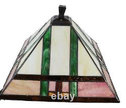 Frank Lloyd Wright Mission Style Geometry Pyramid Stained Glass Side Table Lamp