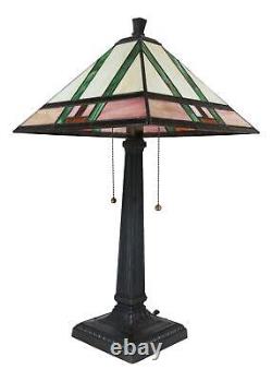 Frank Lloyd Wright Mission Style Geometry Pyramid Stained Glass Side Table Lamp