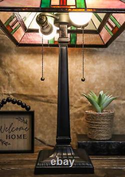 Frank Lloyd Wright Mission Style Geometry Pyramid Stained Glass Side Table Lamp