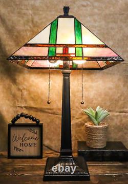 Frank Lloyd Wright Mission Style Geometry Pyramid Stained Glass Side Table Lamp