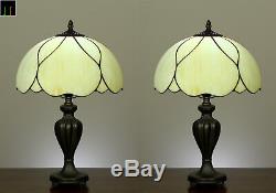 Free Postage Pair of 2 JT Tiffany Modem Stained Glass Bedside Table lamp Light