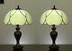 Free Postage Pair Of 2 Jt Tiffany Modem Stained Glass Bedside Table Lamp Light