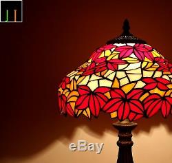 Free Postage Tiffany Maple Leaf Stained Glass Bedside Table Desk Lamp Light