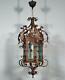 French Antique Iron And Stained Glass Hanging Chandelier/lamp