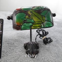 Frog Lamp Boudoir Stained Glass Metal Adjustable Table Bankers Tiffany Style