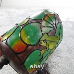 Frog Lamp Boudoir Stained Glass Metal Adjustable Table Bankers Tiffany Style