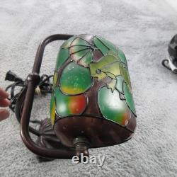 Frog Lamp Boudoir Stained Glass Metal Adjustable Table Bankers Tiffany Style