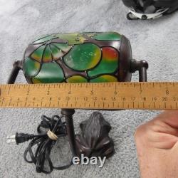 Frog Lamp Boudoir Stained Glass Metal Adjustable Table Bankers Tiffany Style