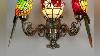 Fumat Tiffany Style Double Arm Lamp Wall Light Stained Glass Fixtures Aged Brass Parrot Lampshade