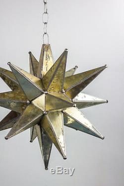 GOLD Moravian Star Lamp Antique Stained Spotted Glass Light Pendant Handmade 18p
