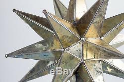 GOLD Moravian Star Lamp Antique Stained Spotted Glass Light Pendant Handmade 18p