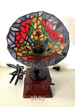 Gramophone Tiffany Style Accent Lamp Stained Glass Shade Works Pre-Owned