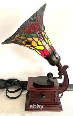 Gramophone Tiffany Style Accent Lamp Stained Glass Shade Works Pre-Owned