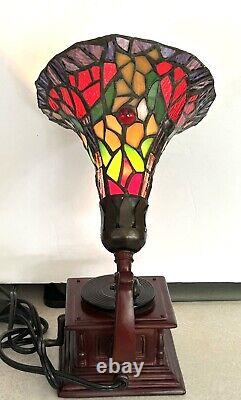 Gramophone Tiffany Style Accent Lamp Stained Glass Shade Works Pre-Owned