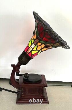 Gramophone Tiffany Style Accent Lamp Stained Glass Shade Works Pre-Owned