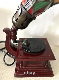 Gramophone Tiffany Style Accent Lamp Stained Glass Shade Works Pre-Owned