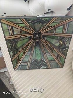 Green Square Stained Glass Lamp Shade Tiffany Style Mission Arts Crafts 14
