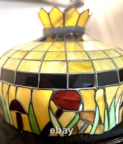 HEART TIFFANY 3MM STAINED GLASS 20 IN X 14 in 1984 LAMP WOODED MUSHROOMS