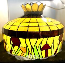 HEART TIFFANY 3MM STAINED GLASS 20 IN X 14 in 1984 LAMP WOODED MUSHROOMS