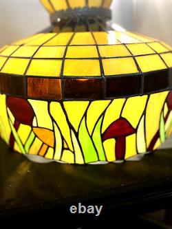 HEART TIFFANY 3MM STAINED GLASS 20 IN X 14 in 1984 LAMP WOODED MUSHROOMS