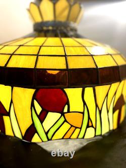 HEART TIFFANY 3MM STAINED GLASS 20 IN X 14 in 1984 LAMP WOODED MUSHROOMS