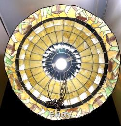 HEART TIFFANY 3MM STAINED GLASS 20 IN X 14 in 1984 LAMP WOODED MUSHROOMS