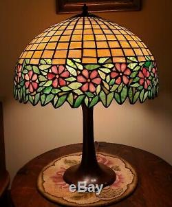 HUGE Antique Arts & Crafts Handel / Unique Leaded Slag Stained Glass Table Lamp