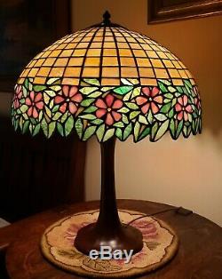 HUGE Antique Arts & Crafts Handel / Unique Leaded Slag Stained Glass Table Lamp