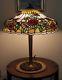 Huge Antique Chicago Mosaic Leaded Slag Stained Glass Floral Table Lamp