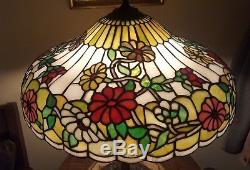 HUGE Antique Chicago Mosaic Leaded Slag Stained Glass Floral Table Lamp