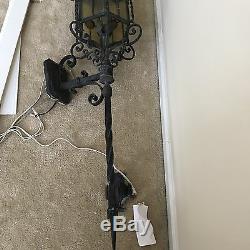 Hand Forged Wrought Iron Antique Stained Glass Gothic Torch Light Lamp Sconce