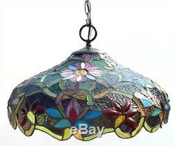 Handcrafted 18 Shade Tiffany Style Stained Glass Ceiling Pendant Light Lamp