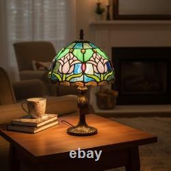 Handcrafted Stained Glass Table Lamp Touch Control, Antique Blue Tulip Design