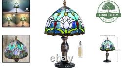 Handcrafted Stained Glass Table Lamp Touch Control, Antique Blue Tulip Design