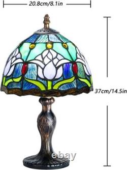 Handcrafted Stained Glass Table Lamp Touch Control, Antique Blue Tulip Design