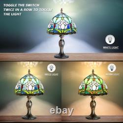 Handcrafted Stained Glass Table Lamp Touch Control, Antique Blue Tulip Design