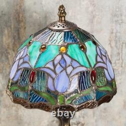 Handcrafted Stained Glass Table Lamp Touch Control, Antique Blue Tulip Design
