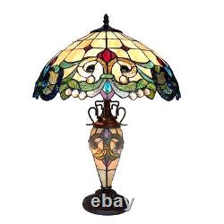 Handcrafted Victorian Tiffany Style Stained Glass Table Lamp Lighted Base