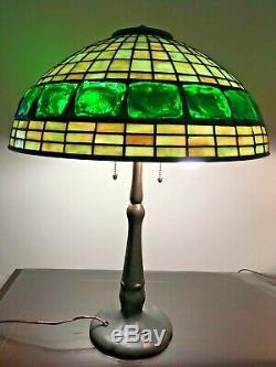 Handel Lamp Base with Stained Glass Shade Green Turtlebacks