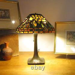 Handel Lamp with Tiffany Peony Stained Slag Glass Reproduction Shade