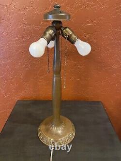 Handel Signed Solid Bronze Lamp For Leaded Stained Slag Glass Shade Tiffany Era