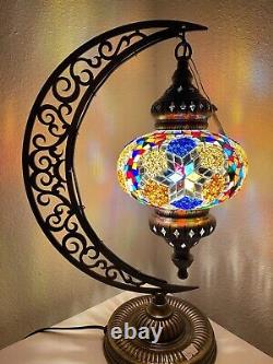 Handmade Stained Glass Moroccan /Turkish Mosaic Table Lamp Mosaic Lamp Moon